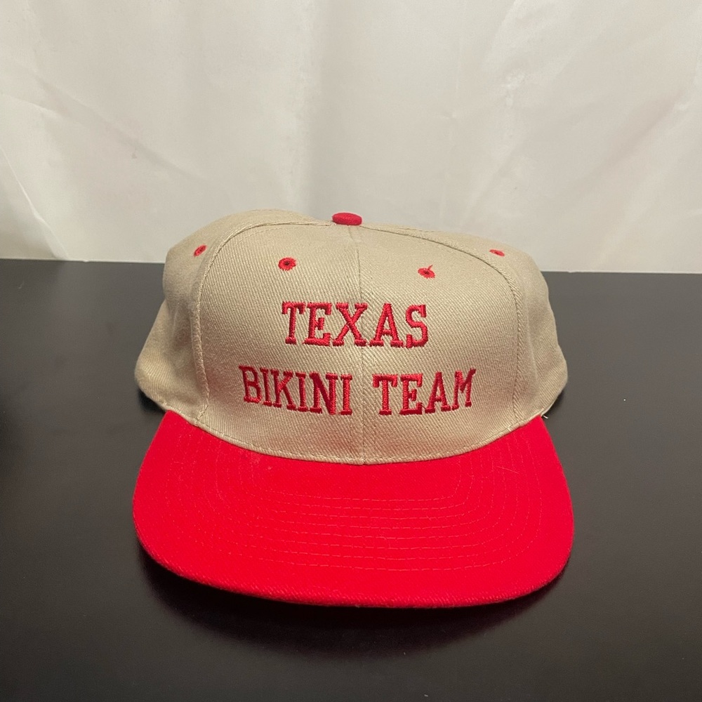 Texas Bikini Team Nissin Hat Baseball Cap Adjustable Beige Red Clasp